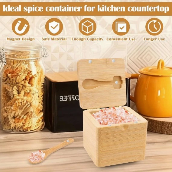 Square Bamboo Salt Box With Magnetic Lid price
