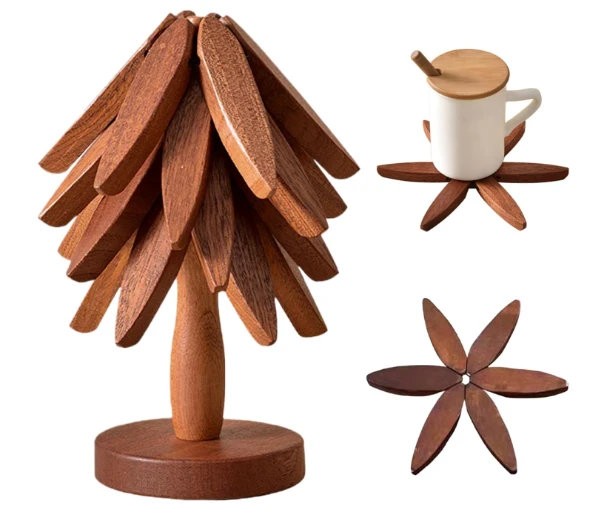 An bwa Fòm Pyebwa 4 Trivets Mete Ak 1 Stand